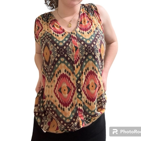 Vintage Laurel Silk Blend Sleeveless Blouse Aztec Pattern Women’s Size 4 - Picture 1 of 4